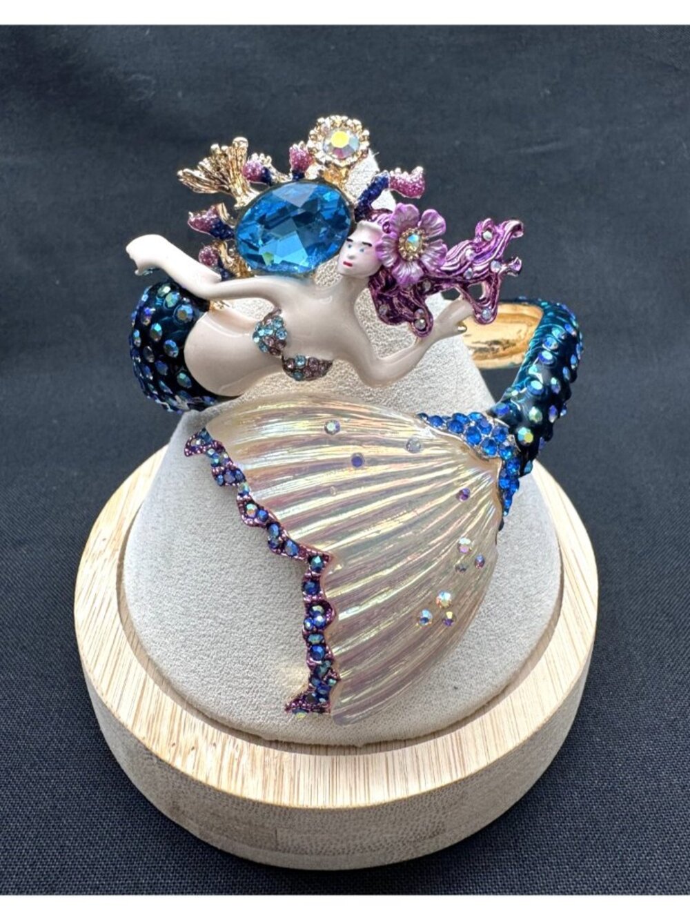 Betsy Johnson Festival Mermaid Hinged Cuff Bracelet Blue Crystal Enamel 2020